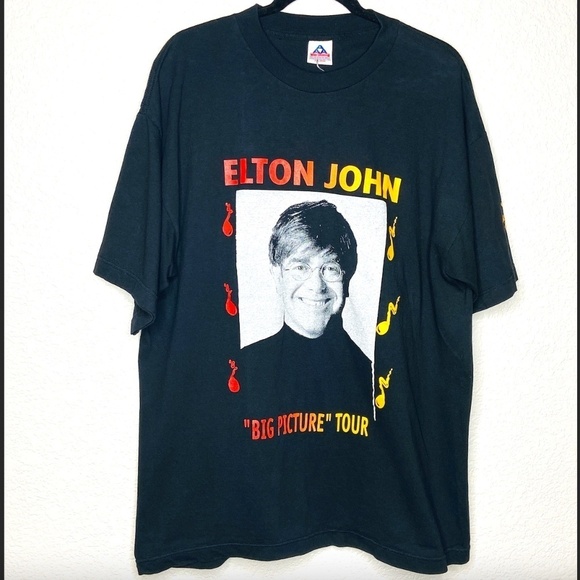 ELTON JOHN *Rare* 1998 Vintage "Big Picture" Tour Band Black Red T Shirt Mens XL - Picture 1 of 6